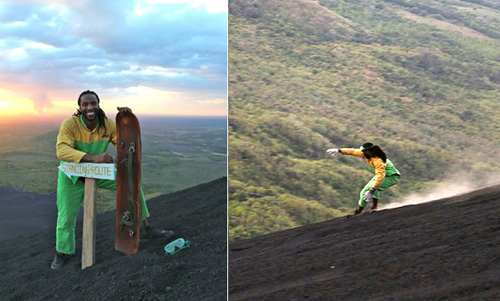 Larry Fitzgerald sandboarding on Nicaraguan Volcano Larry Fitzgerald sandboarding on Nicaraguan Volcano